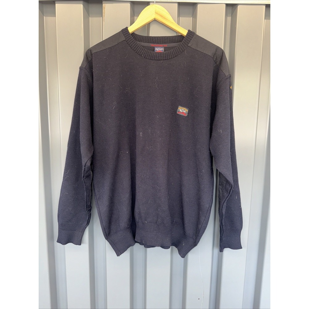 Paul & Shark Heritage Navy Blue Solid Cotton Long Sleeve Pocket Crew T-Shirt L